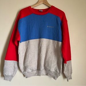 Vintage Dunlop Red Blue Color Block Pullover With Pockets Size Medium